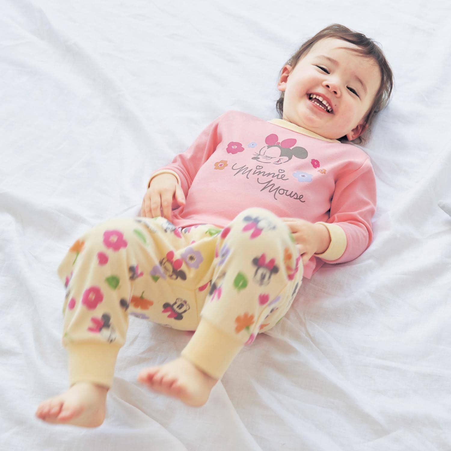 日本千趣會 - 迪士尼 兒童腹卷長袖家居服-米妮花花-粉紅