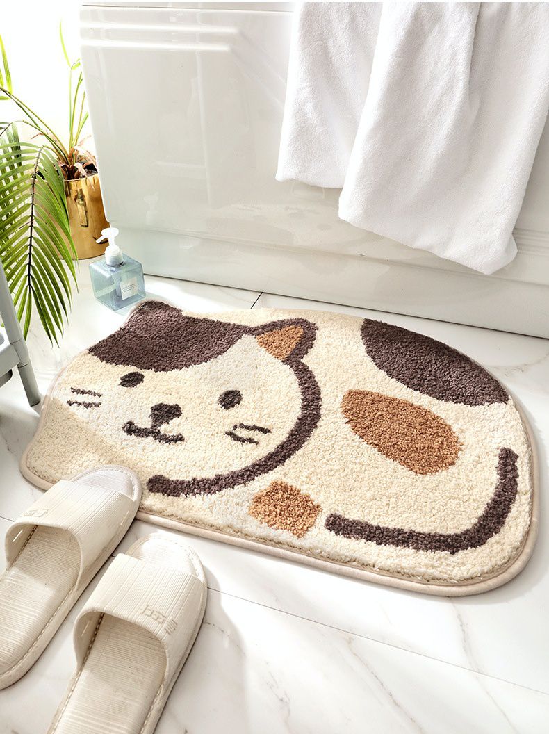 快速吸水植絨浴室腳踏墊-可愛貓貓-米白 (45x65cm)