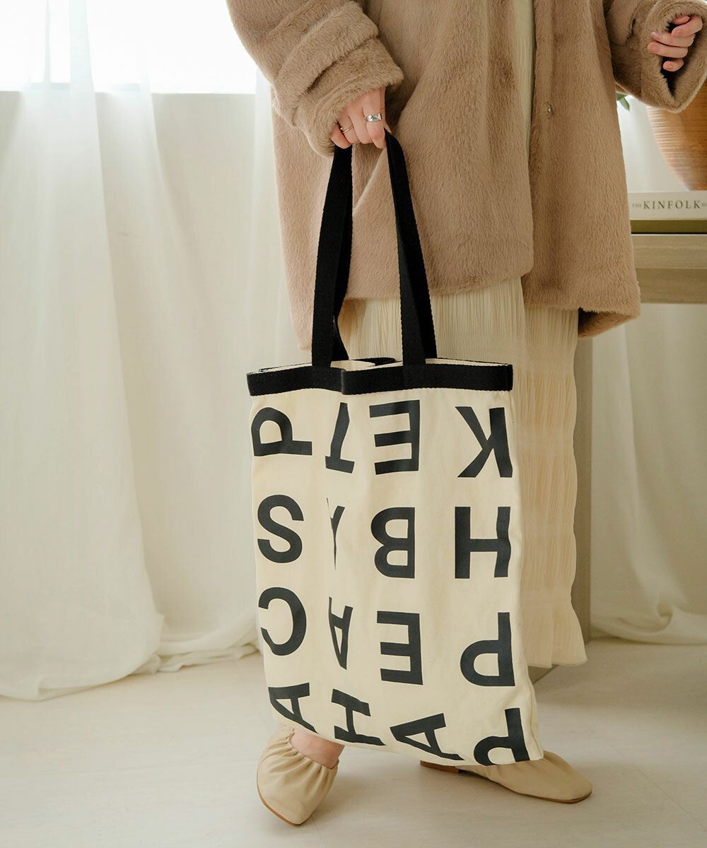 日本 Bab - [日雜推薦] 簡約字母帆布袋/托特袋-米杏