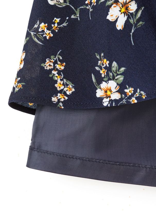 日本 GRL - 清新小碎花飛飛袖綁帶雪紡洋裝-深藍