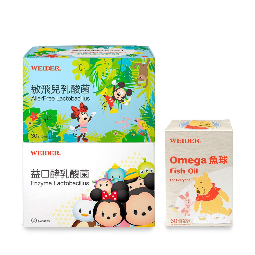WEIDER 美國威德 - Omega 魚球-60顆/瓶*1+敏飛兒乳酸菌-30包/盒*1+益口酵乳酸菌-60包/盒*1
