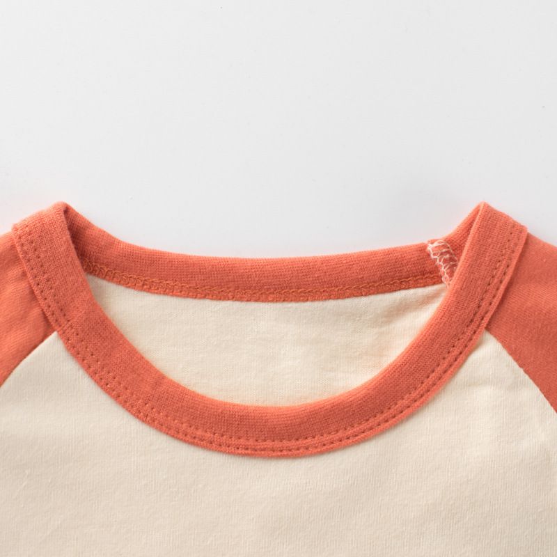 純棉圓領長袖上衣-森林好夥伴-磚紅+杏