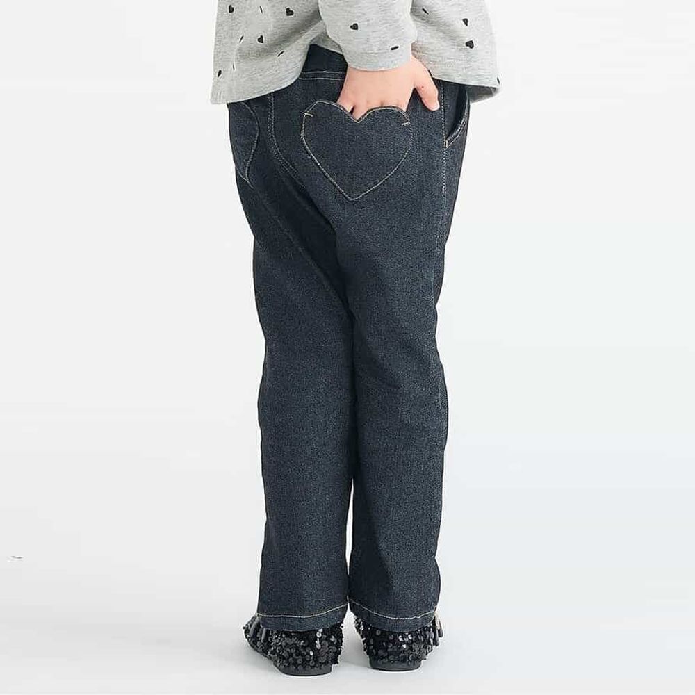 愛心口袋裏起毛保暖長褲-黑