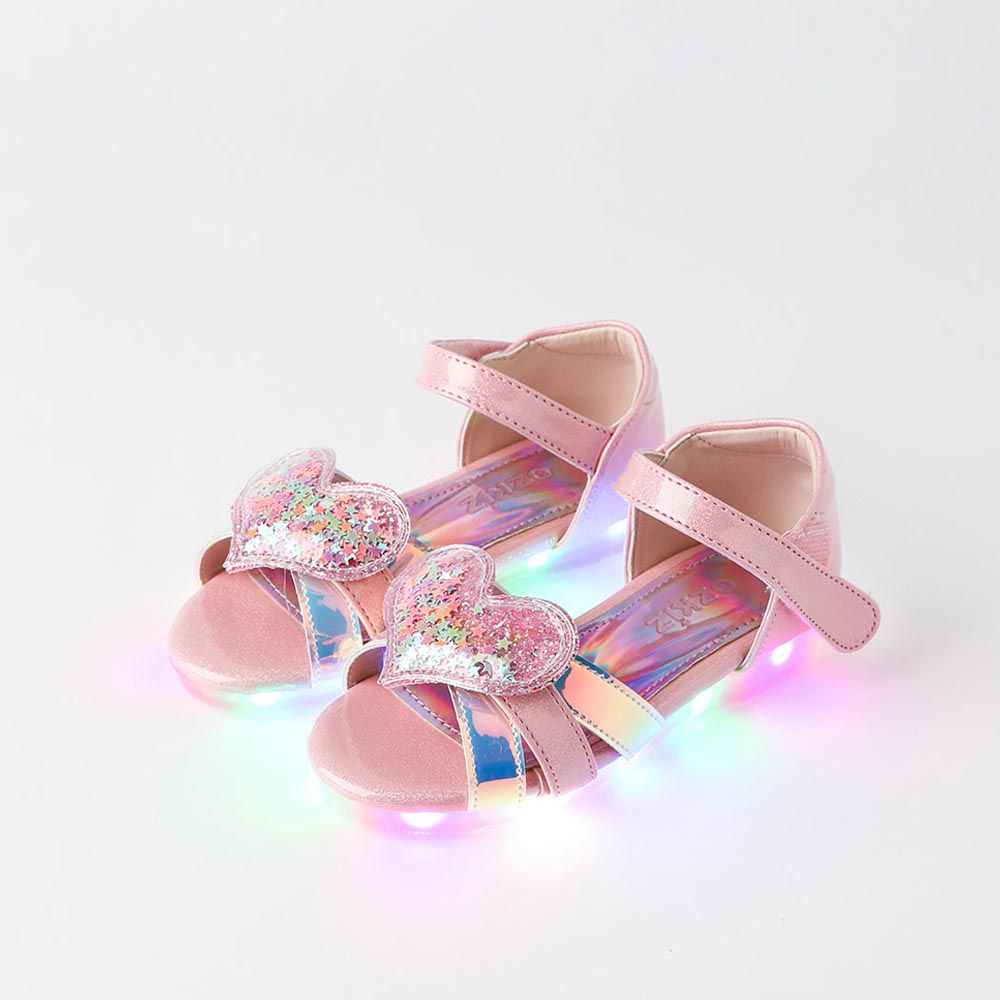 韓國 OZKIZ - (LED)星星亮片愛心裝飾涼鞋-粉