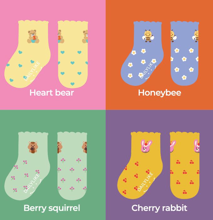 韓國 Daily Like - 兒童襪子(荷葉中筒襪)4入組-小動物
