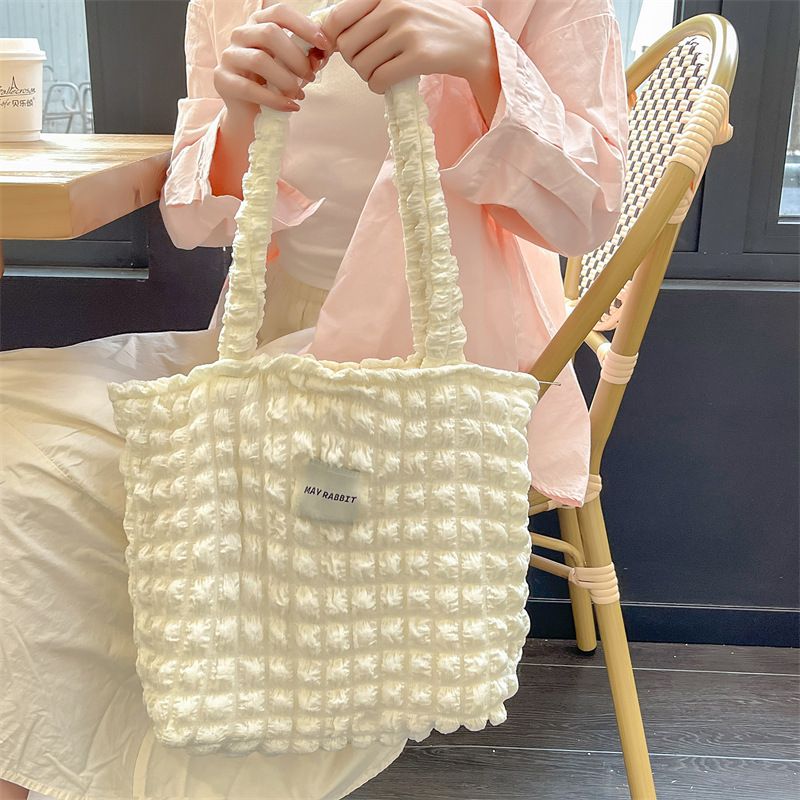 加厚奶油泡泡雲朵手提包/肩背包-米杏色 ((32+24)x40x14cm)