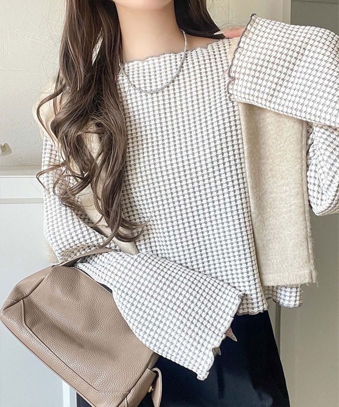 日本 Classical Elf - 2way華夫格木耳捲邊浪漫長袖上衣-炭灰