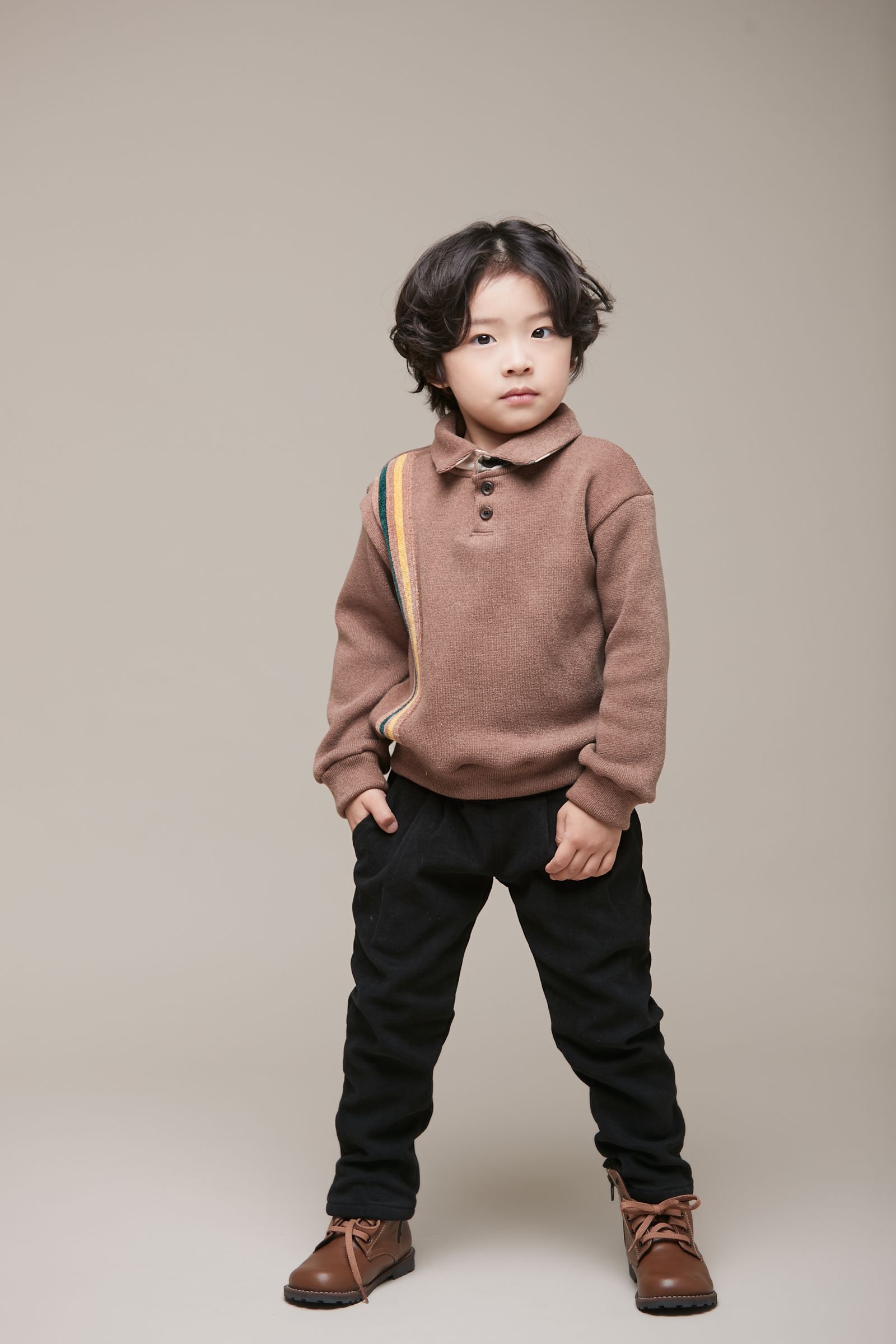 韓國 Coco Bang - 格紋鬆緊假腰帶長褲-深藍