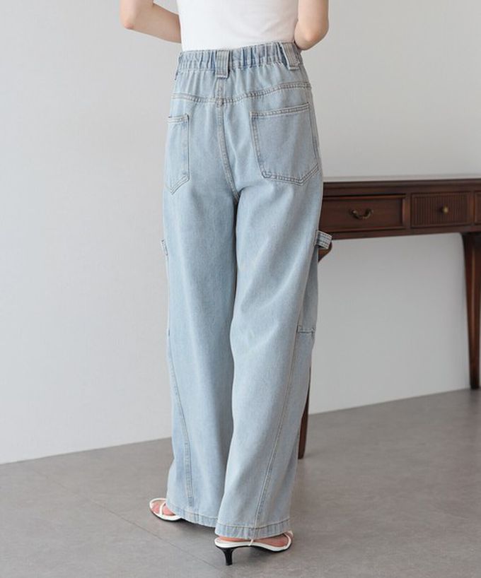 日本 BLUE EAST - 率性寬鬆感高腰畫家丹寧褲-深藍