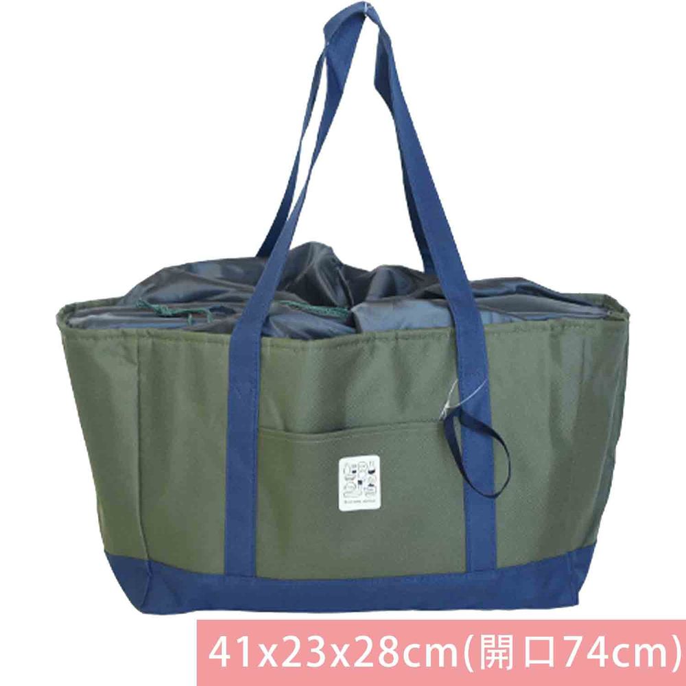 日本 Aube - 保溫保冷大容量束口手提袋(可收納)-素色-深綠 (41x23x28cm(開口74cm))