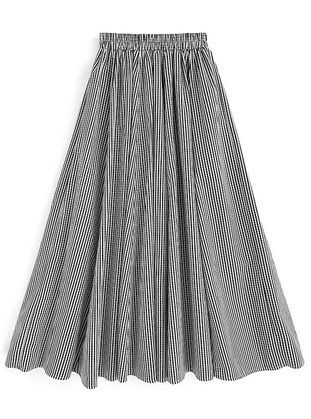 日本 GRL - 文藝少女飄逸格紋長裙-黑 (M)