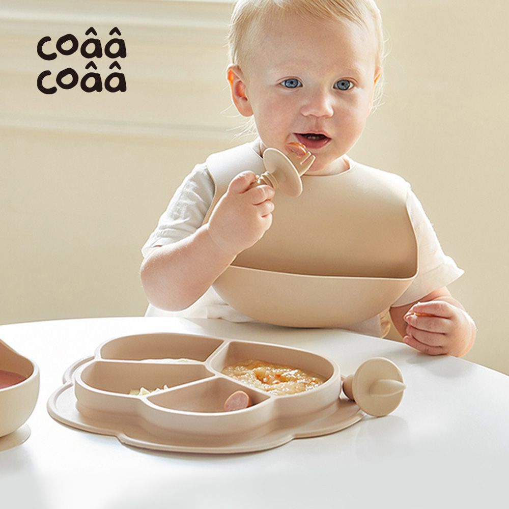 韓國 coaa-coaa - 雲朵造型吸盤式兒童矽膠防滑餐盤-米杏色