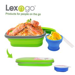 Lexngo - 可折疊午餐組-綠 (大)-午餐盒-850ml*1+醬料罐-80ml*1