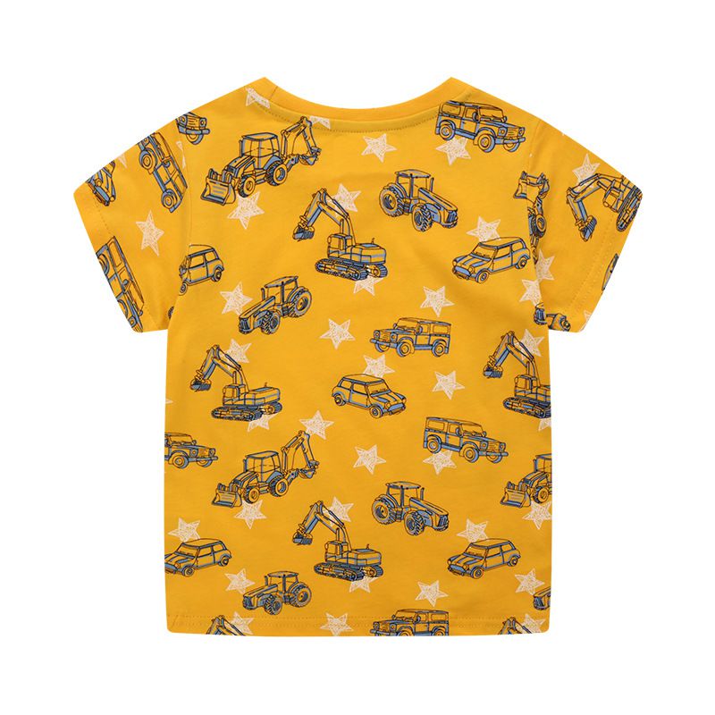 Jumping meters - 棉質圓領短袖上衣-星星工程車-黃色