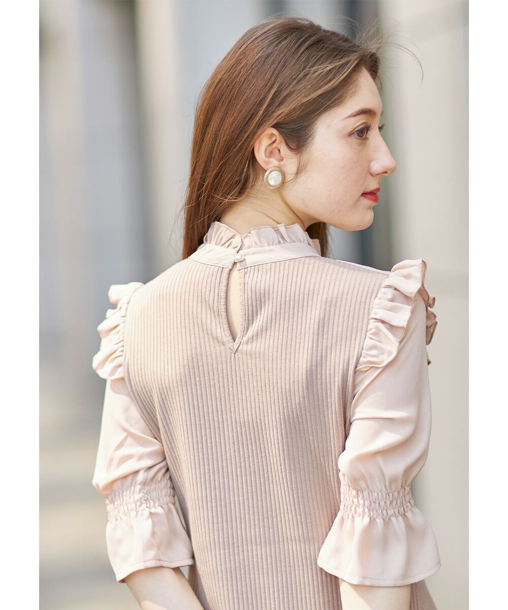 日本 tocco-closet - 夢幻荷葉邊扭結小洋裝-星塵粉