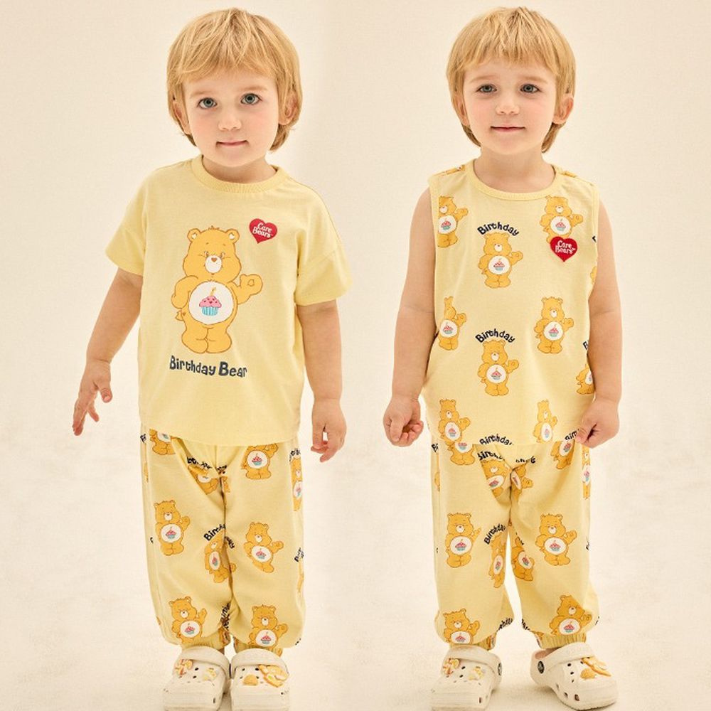 聯名款蛋糕熊短袖上衣X背心X長褲套裝-淺黃