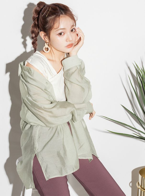 日本 GRL - 不對稱羅紋彈性無袖上衣-水藍