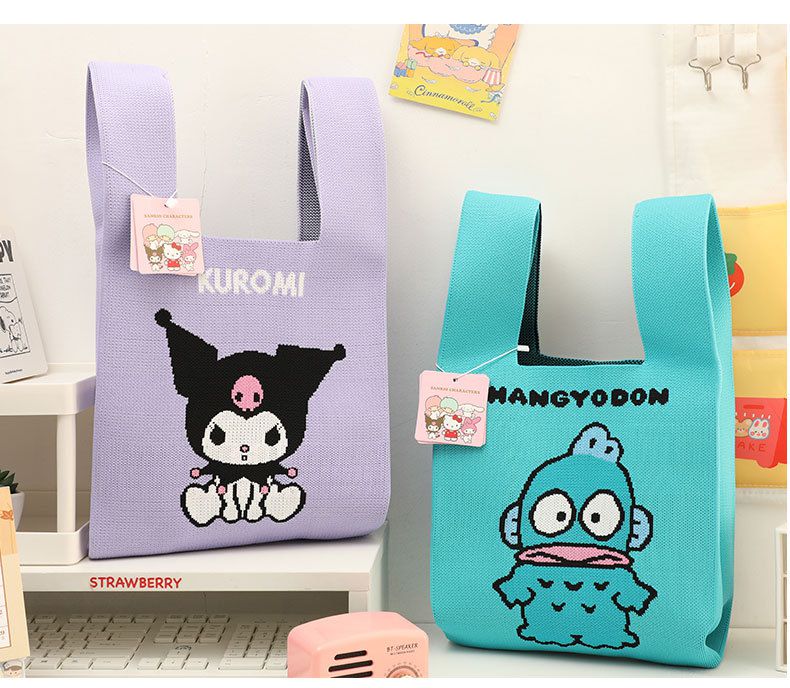 卡通便利針織手提袋-卡通人物庫洛米-紫色 (23x2x43cm)