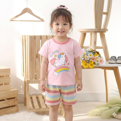 WarmNest - 純棉透氣短袖短褲家居服套裝-彩虹小馬