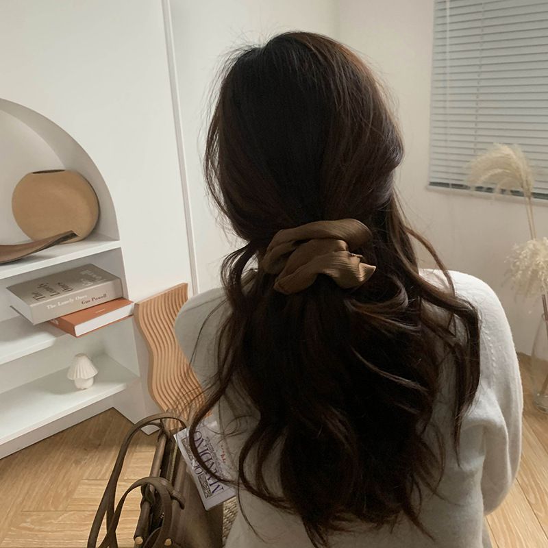 高級紋理皺摺髮圈(小)-米白色