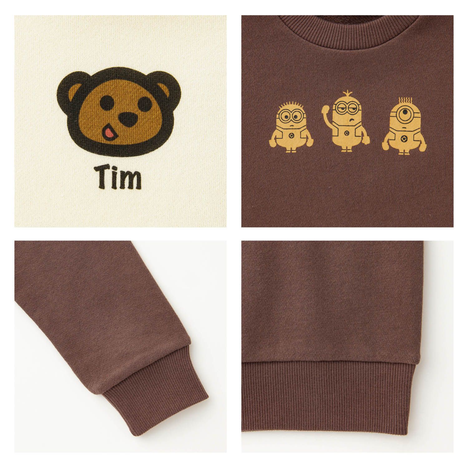 日本千趣會 - 小小兵裏毛長T-金色小小兵-咖啡