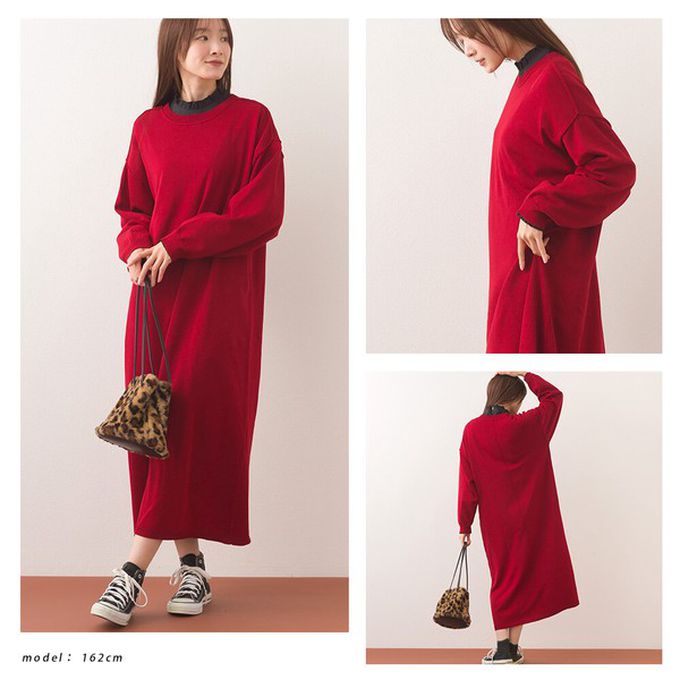 日本 OMNES - 落肩優雅柔滑嫘縈素色長袖洋裝-深灰