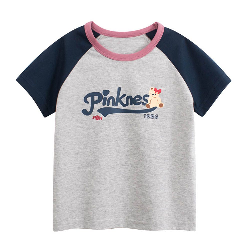 純棉短袖上衣-Pinkness-灰/藏青