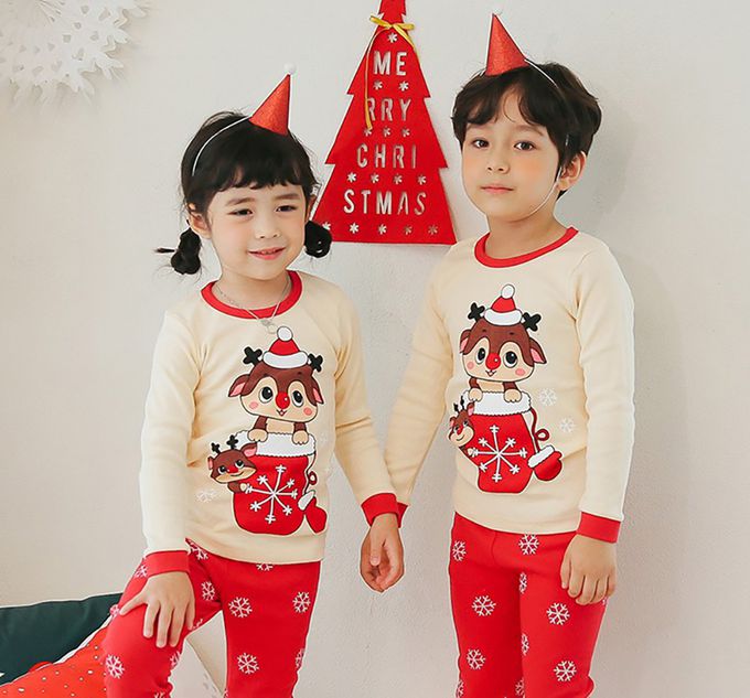 正韓 Puco - 超優質嬰幼兒/兒童長袖100% 有機純棉家居服/睡衣-聖誕麋鹿
