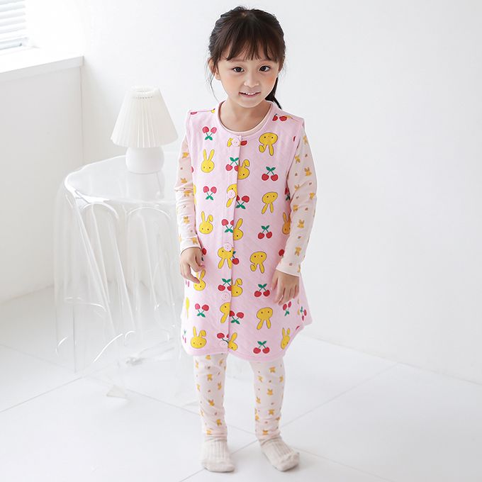 正韓 Cogibu - 極舒適無螢光劑 100% 有機棉幼兒/兒童鋪棉保暖防踢背心-櫻桃兔