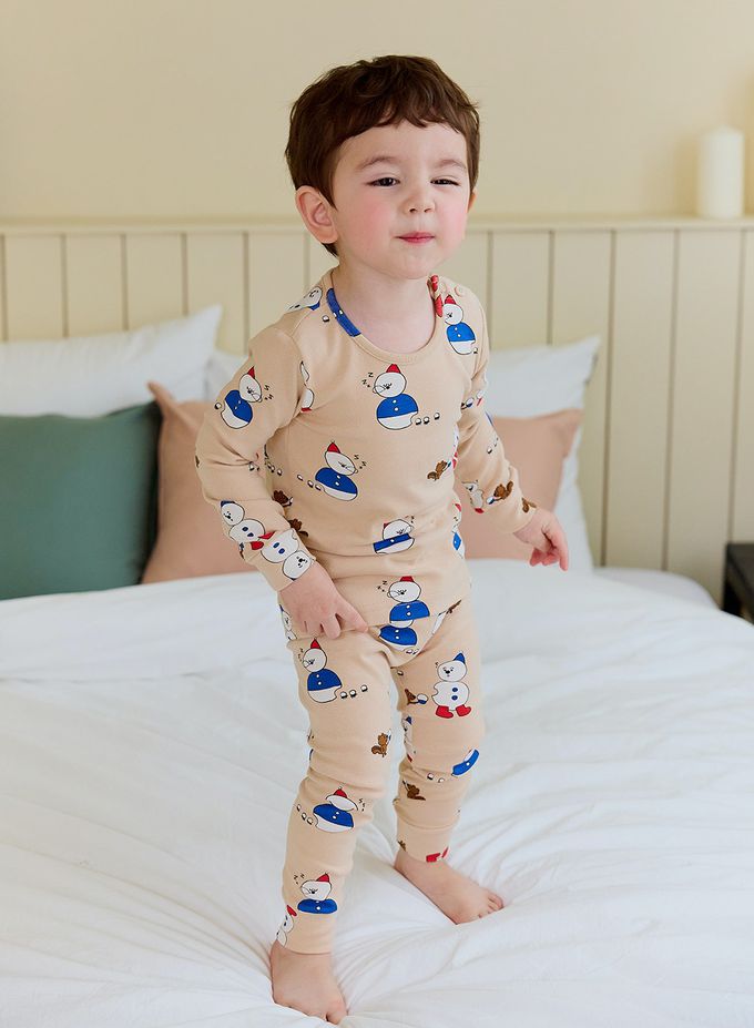 韓國 Cordi-i - 桃皮絨長袖家居服-聖誕雪人-米膚