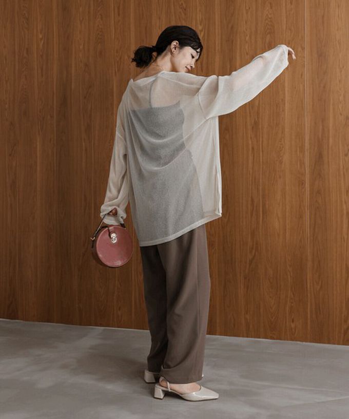 日本 Bab - 光澤閃耀透膚寬版長袖上衣-咖啡