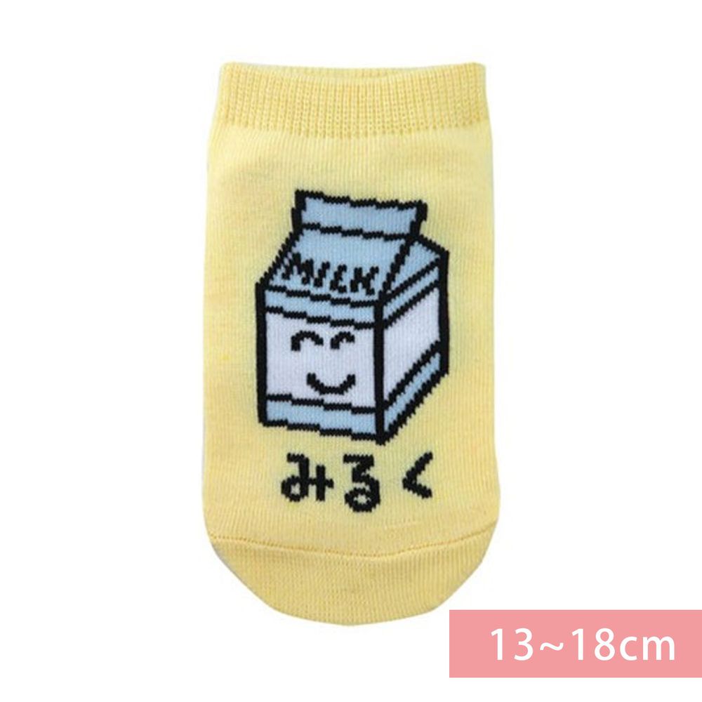 日本 OKUTANI - 童趣日文插畫短襪-牛奶-黃 (13-18cm(3-6y))