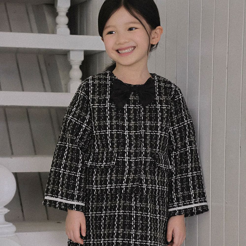 蝴蝶結裝飾毛呢小香風外套-黑