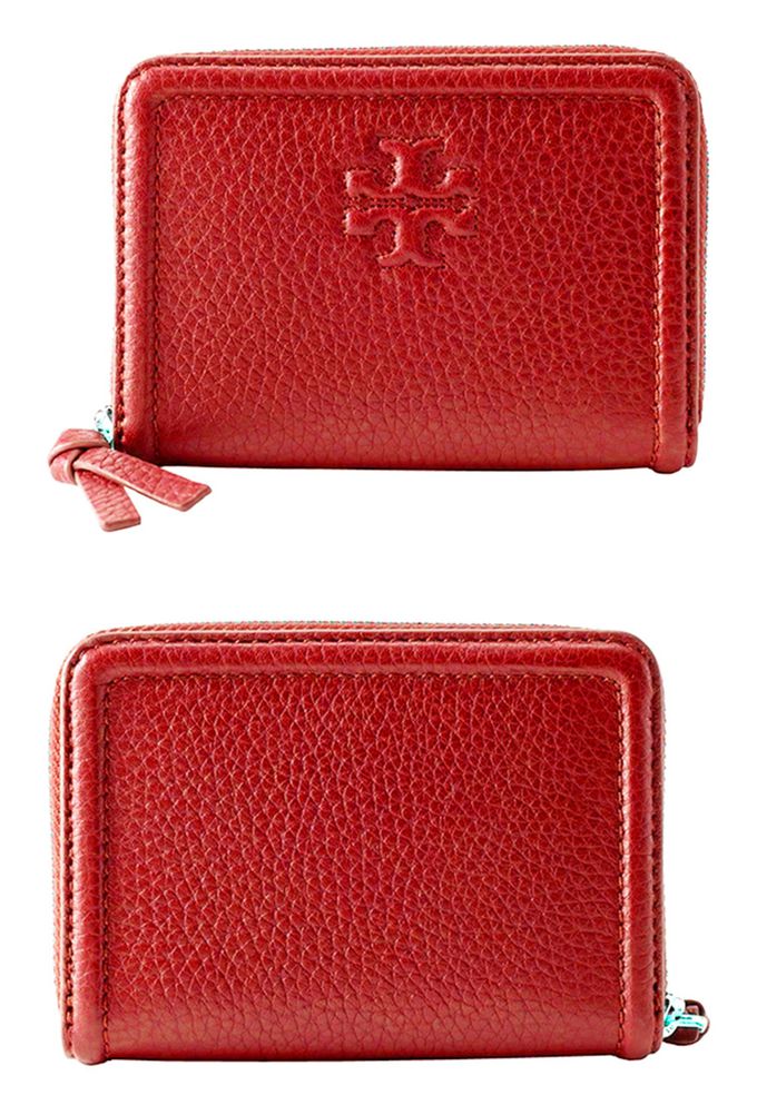 Tory Burch - 素面皮革拉鍊短夾 (紅)