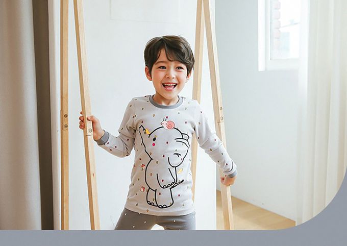正韓 Puco - 超優質嬰幼兒/兒童長袖100% 有機純棉家居服/睡衣-大象寶寶