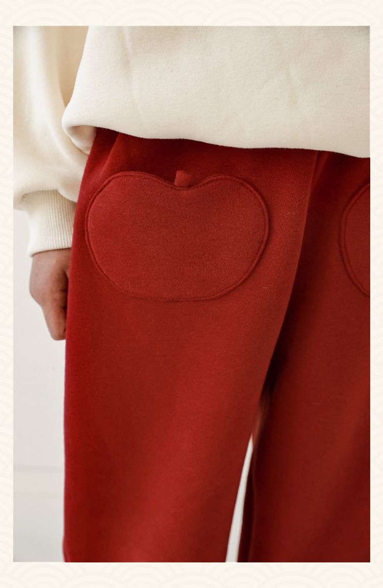 TONGMO - (加絨)喜氣腰鬆緊束口長褲-蘋果口袋-杏色