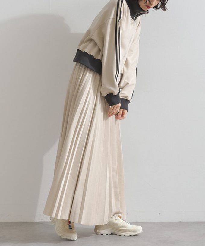 日本 ELENCARE DUE - 俐落低調麂皮百褶長裙-煙燻黃