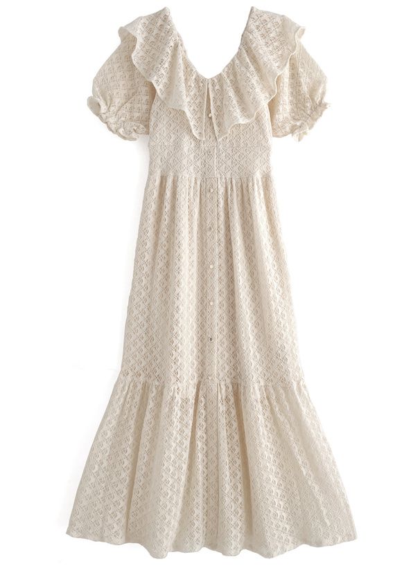 日本 GRL - 浪漫時光蕾絲雕花短袖洋裝-黑 (F)