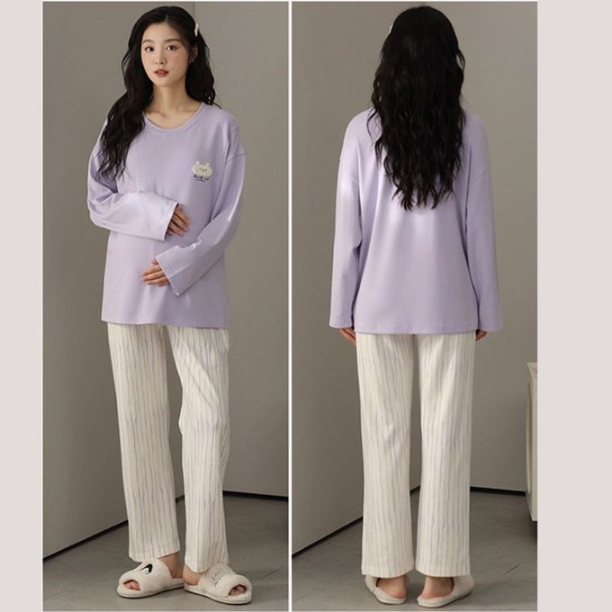 全棉長袖可愛白熊待產哺乳款套裝居家服睡衣