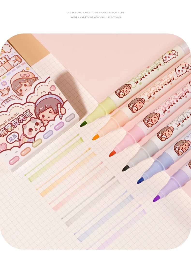 小麻糬筆記雙頭螢光筆-鹽系 (15x1.2cm)