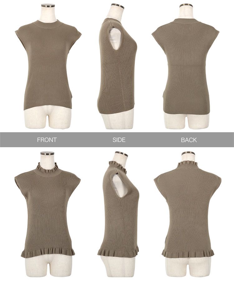 日本 Kobe Lettuce - 彈性羅紋針織無袖上衣(領型可選)-草綠