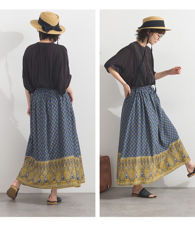 日本 Lupilien - 熱銷再販 2way雙面穿印度棉典雅長裙-藍x芥末黃