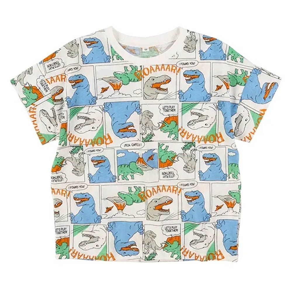 漫畫風恐龍印花短袖上衣-藍