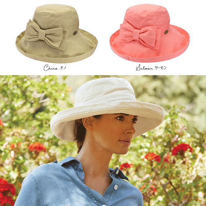 日本服飾代購 - (媽媽)UPF50+ 純棉大帽簷遮陽帽-蝴蝶結款-深墨綠 (56-60cm)