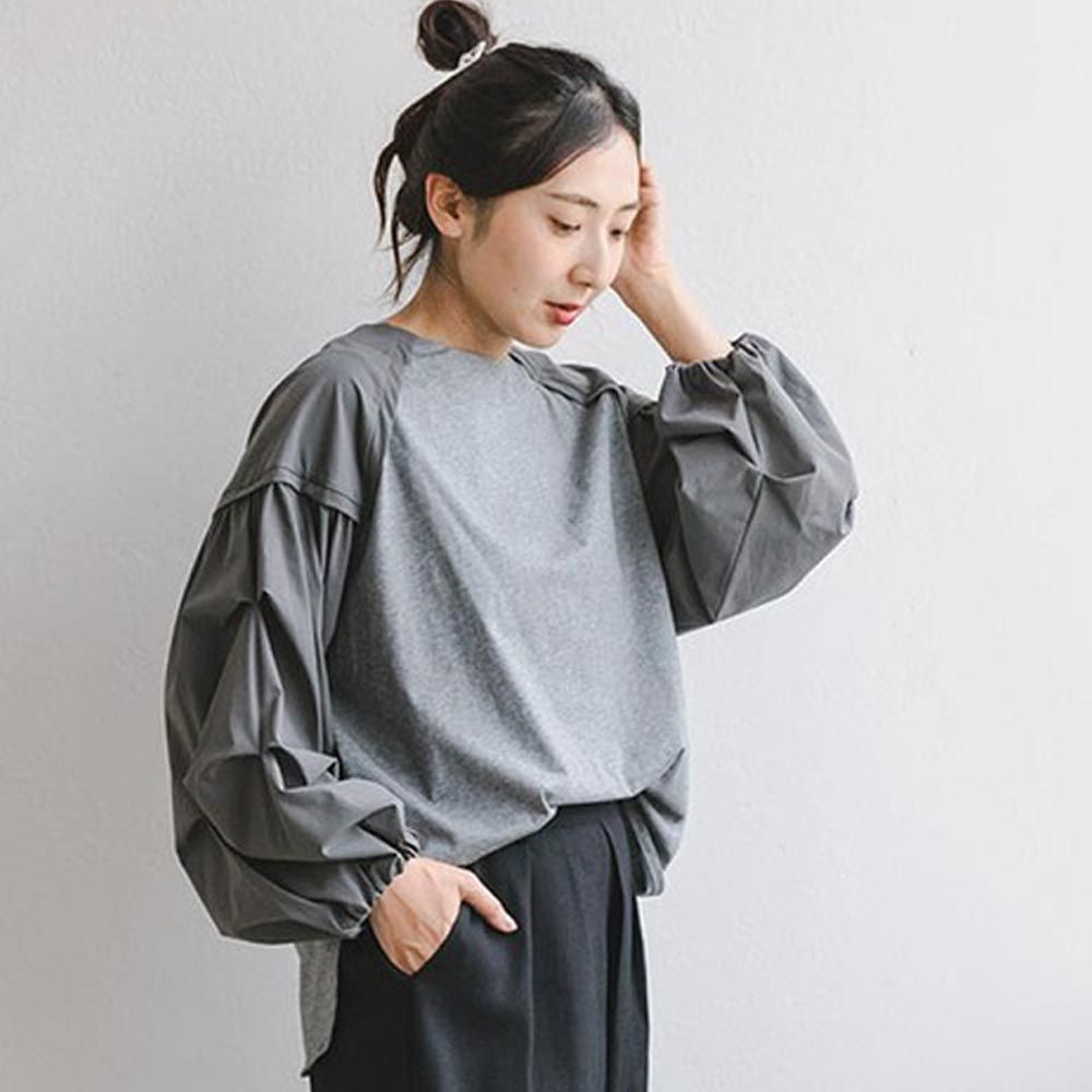 日本 ihuu - 小巧思層次設計薄長袖上衣-深灰