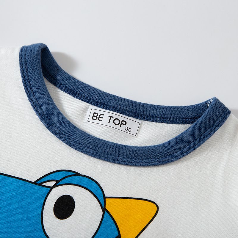 純棉圓領立體薄長袖上衣-呆萌恐龍-海軍藍