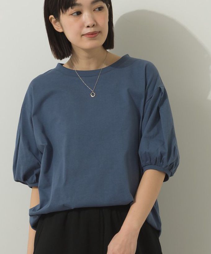 日本 Sans Souci 34+ - 絲滑混棉 可愛泡泡袖上衣-煙燻藍