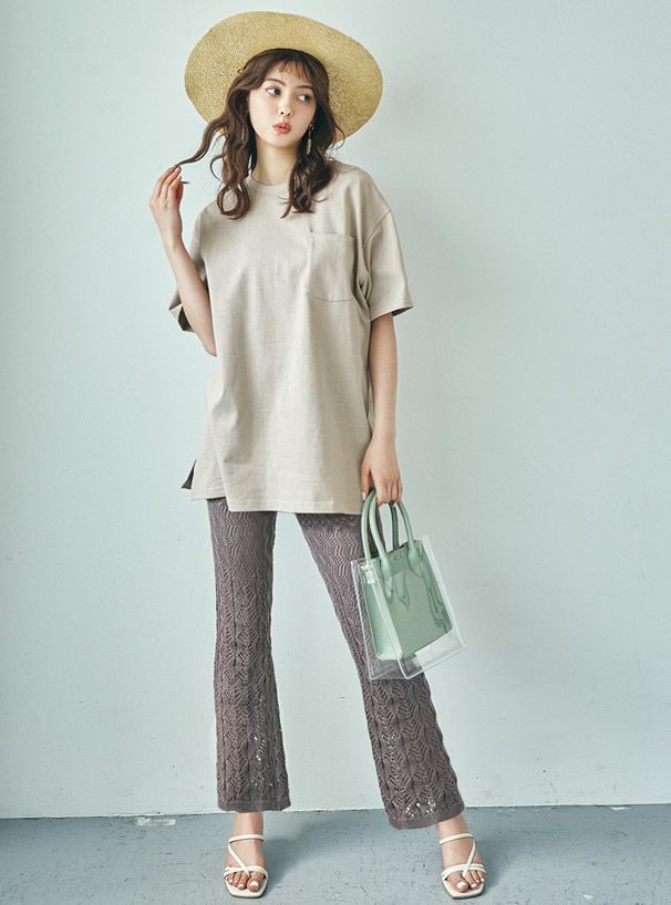 日本 GRL - 夏日定番透明子母手提包/側背包-灰粉棕