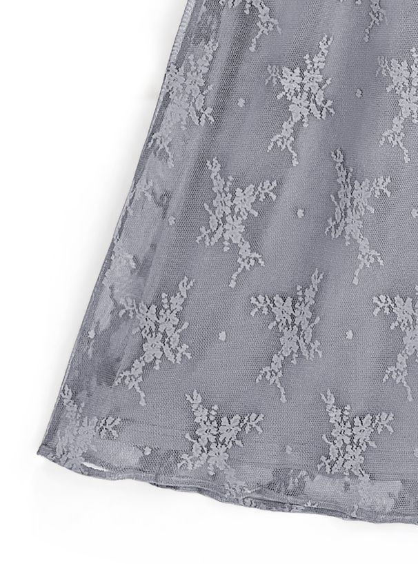 日本 GRL - 浪漫花刺繡薄紗短袖洋裝-星塵藍