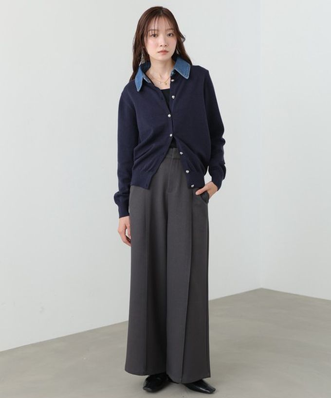 日本 Bab - 牛仔領時尚休閒感針織開襟衫-灰